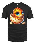 Cute Baby Dragon Hatching Art Tee Adorable Fantasy Graphic TShirt - black t-shirt on white background