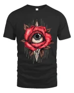 Mystic Rose Eye Surreal Art Tee Dark Symbolic Graphic TShirt - black t-shirt on white background