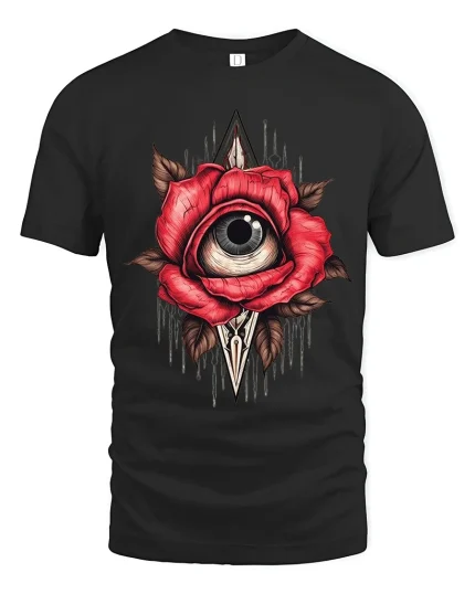 Mystic Rose Eye Surreal Art Tee Dark Symbolic Graphic TShirt - black t-shirt on white background