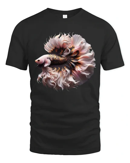 Elegant Betta Fish Flowing Fins Art Tee Luxury Graphic TShirt - black t-shirt on white background