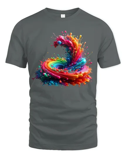 Color Explosion Abstract Art Tee Psychedelic Paint Swirl T-Shirt - gray t-shirt on white background
