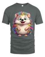 Cute Rainbow Hedgehog Art Tee Happy Colorful Animal Graphic TShirt - gray t-shirt on white background