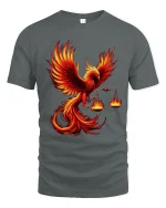 Flaming Phoenix Balance Art Tee Fire Bird Symbol Graphic TShirt - gray t-shirt on white background