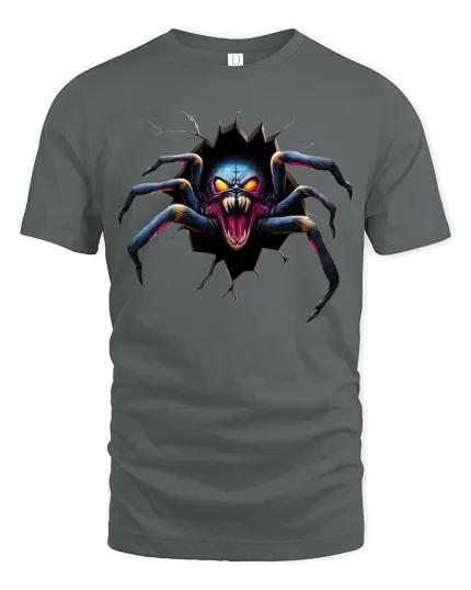 Creepy Monster Spider Burst Art Tee Dark Fantasy Graphic TShirt - gray t-shirt on white background