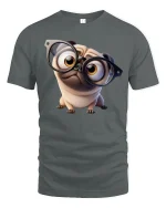 Funny Nerd Pug With Glasses Tee Cute Dog Cartoon Graphic TShirt - gray t-shirt on white background