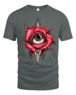 Mystic Rose Eye Surreal Art Tee Dark Symbolic Graphic TShirt - gray t-shirt on white background