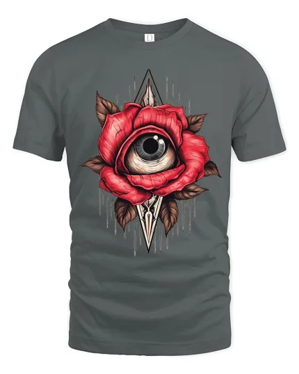 Mystic Rose Eye Surreal Art Tee Dark Symbolic Graphic TShirt - gray t-shirt on white background