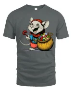 Happy Cartoon Mouse Candy Collector Art Tee Cute Graphic TShirt - gray t-shirt on white background