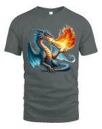 Fire Breathing Dragon Fantasy Art Tee Epic Power Graphic TShirt - gray t-shirt on white background