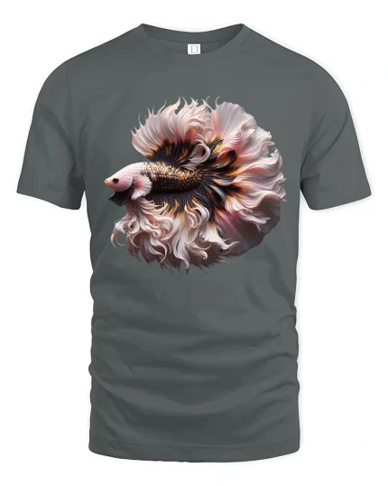 Elegant Betta Fish Flowing Fins Art Tee Luxury Graphic TShirt - gray t-shirt on white background