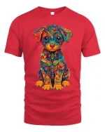 Colorful Psychedelic Puppy Art Tee Cute Rainbow Dog Graphic TShirt - red t-shirt on white background