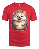 Cute Rainbow Hedgehog Art Tee Happy Colorful Animal Graphic TShirt - red t-shirt on white background