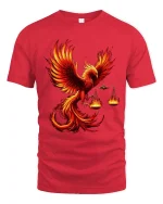 Flaming Phoenix Balance Art Tee Fire Bird Symbol Graphic TShirt - red t-shirt on white background