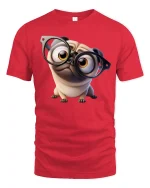 Funny Nerd Pug With Glasses Tee Cute Dog Cartoon Graphic TShirt - red t-shirt on white background