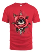 Mystic Rose Eye Surreal Art Tee Dark Symbolic Graphic TShirt - red t-shirt on white background