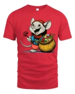 Happy Cartoon Mouse Candy Collector Art Tee Cute Graphic TShirt - red t-shirt on white background