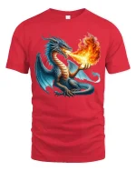 Fire Breathing Dragon Fantasy Art Tee Epic Power Graphic TShirt - red t-shirt on white background