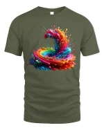 Color Explosion Abstract Art Tee Psychedelic Paint Swirl T-Shirt - military green t-shirt on white background