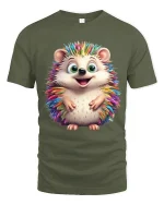 Cute Rainbow Hedgehog Art Tee Happy Colorful Animal Graphic TShirt - military green t-shirt on white background