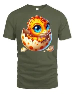 Cute Baby Dragon Hatching Art Tee Adorable Fantasy Graphic TShirt - military green t-shirt on white background