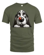 Cute Puppy With Ladybug Nose Tee Adorable Dog Cartoon Graphic TShirt - military green t-shirt on white background