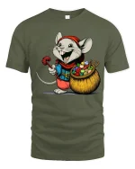 Happy Cartoon Mouse Candy Collector Art Tee Cute Graphic TShirt - military green t-shirt on white background
