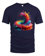 Color Explosion Abstract Art Tee Psychedelic Paint Swirl T-Shirt - navy t-shirt on white background