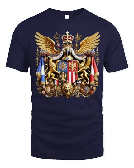 Royal Heraldic Crest Emblem Art Tee Luxury Vintage Graphic TShirt - navy t-shirt on white background
