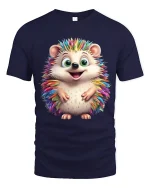 Cute Rainbow Hedgehog Art Tee Happy Colorful Animal Graphic TShirt - navy t-shirt on white background