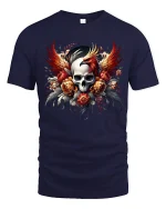 Phoenix Skull Floral Art Tee Dark Fantasy Fire Graphic TShirt - navy t-shirt on white background