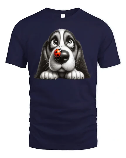 Cute Puppy With Ladybug Nose Tee Adorable Dog Cartoon Graphic TShirt - navy t-shirt on white background