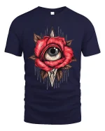 Mystic Rose Eye Surreal Art Tee Dark Symbolic Graphic TShirt - navy t-shirt on white background