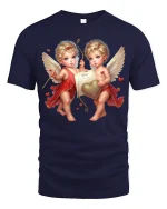Cute Cherub Angels Love Art Tee Romantic Heart Graphic TShirt - navy t-shirt on white background