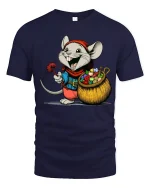 Happy Cartoon Mouse Candy Collector Art Tee Cute Graphic TShirt - navy t-shirt on white background