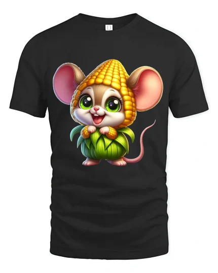 Cute Corn Mouse Graphic T Shirt With Kawaii Farm Style Art - black t-shirt on white background
