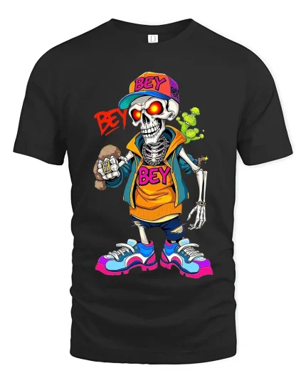 Funny Street Skeleton BEY Graphic T Shirt With Urban Style - black t-shirt on white background