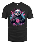 Cool Panda DJ Vinyl Graphic T Shirt With Music Vibes - black t-shirt on white background
