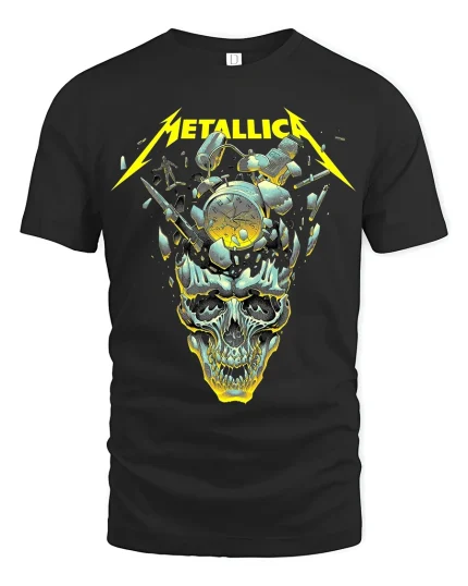Heavy Metal Skull Lightning Graphic T Shirt With Dark Energy - black t-shirt on white background