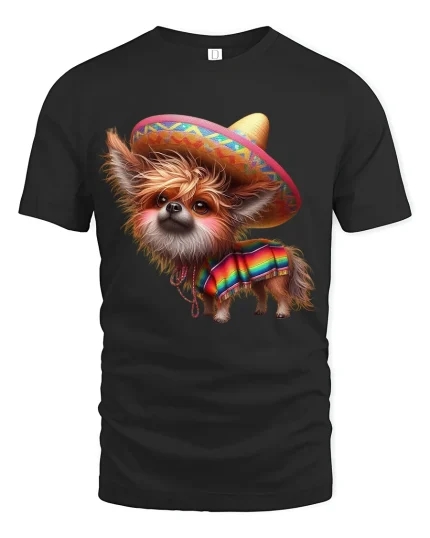 Cute Sombrero Dog Graphic T Shirt With Colorful Fiesta Style - black t-shirt on white background