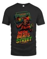 Neon Beats On The Street Skeleton Graphic T Shirt Street Art - black t-shirt on white background