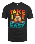 Take It Easy Capybara Relaxed Funny Graphic T Shirt Design - black t-shirt on white background