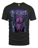 Purple Worrmude Teddy Horror T Shirt With Stitched Creepy Art - black t-shirt on white background