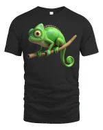 Cute Chameleon Branch Sitting Funny Animal Graphic T Shirt - black t-shirt on white background
