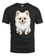 Adorable Fluffy Pomeranian Puppy Illustration Cute Graphic T Shirt - black t-shirt on white background