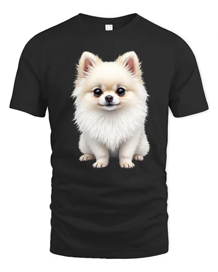 Adorable Fluffy Pomeranian Puppy Illustration Cute Graphic T Shirt - black t-shirt on white background