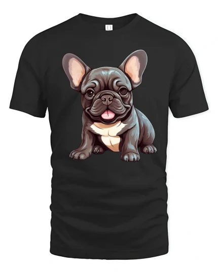 Adorable French Bulldog Puppy Illustration Cute Dog Graphic T Shirt - black t-shirt on white background