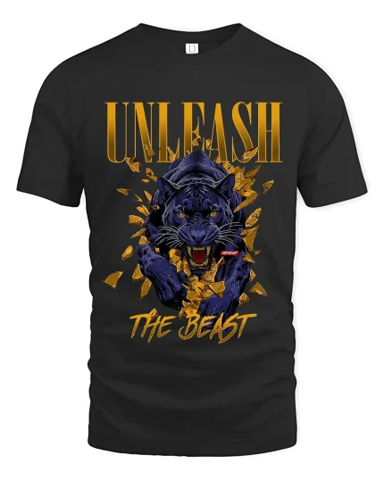 Unleash The Beast Panther Graphic T Shirt With Power Style - black t-shirt on white background
