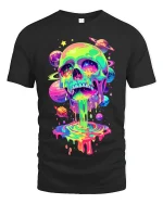 Psychedelic Cosmic Skull Graphic T Shirt With Trippy Galaxy Art - black t-shirt on white background