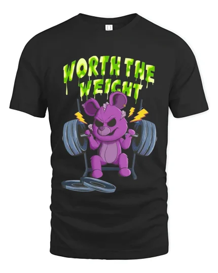 Worth The Weight Funny Gym Bear Graphic T Shirt Workout Humor - black t-shirt on white background