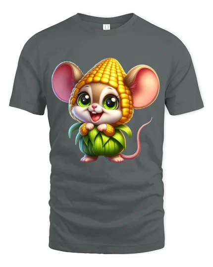 Cute Corn Mouse Graphic T Shirt With Kawaii Farm Style Art - gray t-shirt on white background